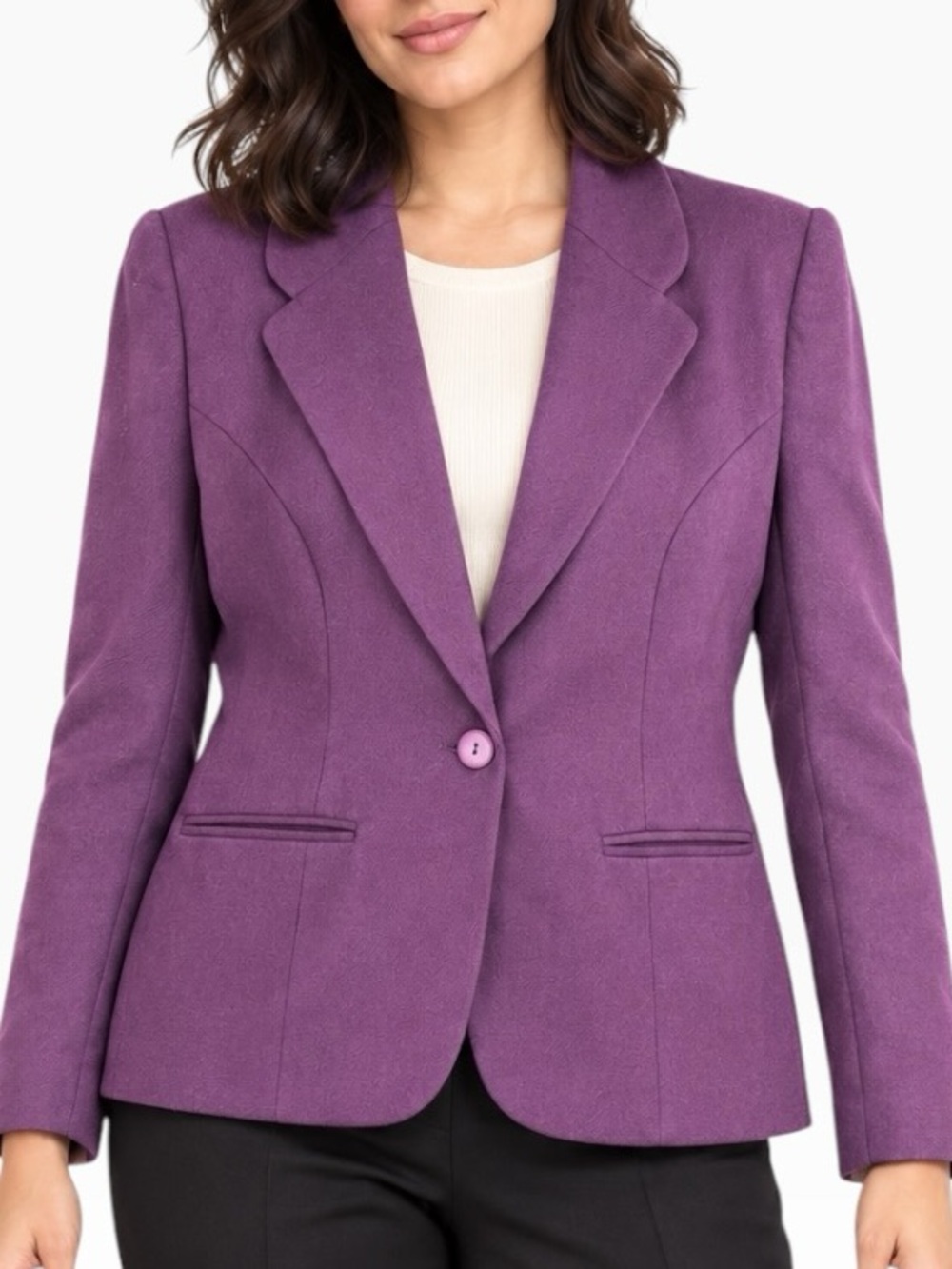 Adolfo Plum Purple Women's Wool Blazer Single Button Size 12 Fitted Blazer